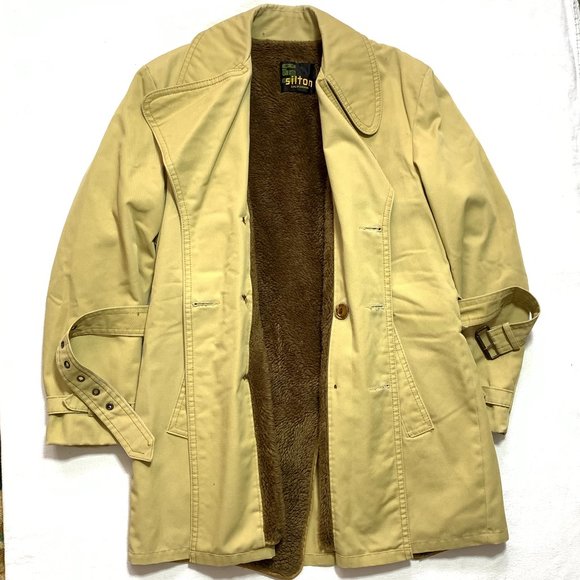 Vintage Silton California Canvas Sherpa Lined Belted Jacket Over Mens Size M tan - Picture 13 of 14